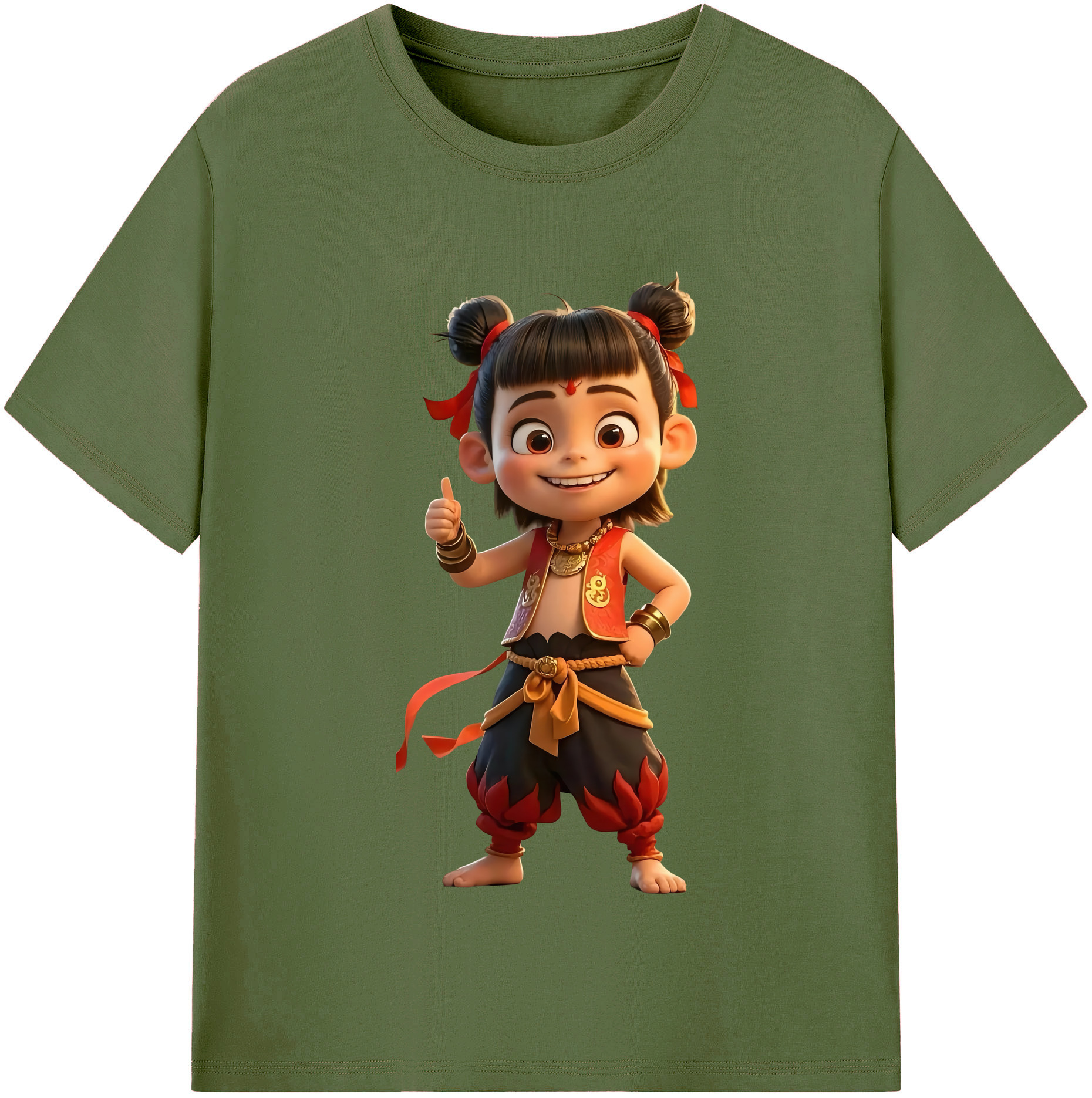 （画像用） Ne Zha 2 ナタ 魔童の大暴れ 綿100％半袖Tシャツ（フロントプリント）